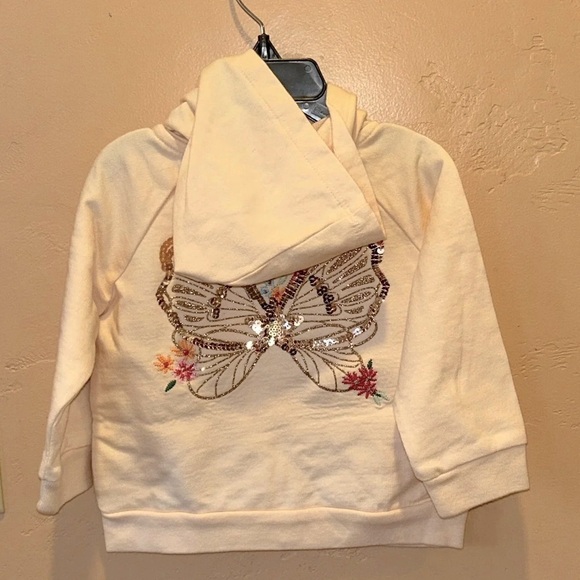 NWTS PEEK KIDS Peach Hoodie + Sequin Unicorn & Butterfly Accents Size 6-12 Month - Picture 7 of 7